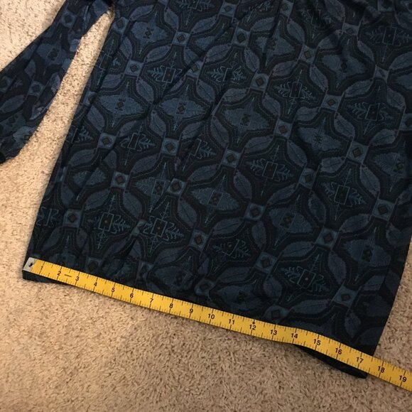 Moody Blue Semi Sheer V-neck Tribal Boho Blouse - Picture 13 of 15